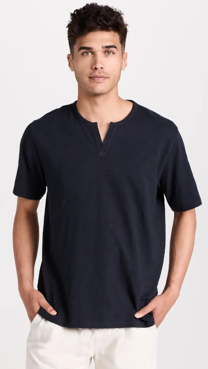 Vince Slub Split Neck Tee 403cbl | Thumbnail 2 Vince Slub Split Neck Tee 403cbl | Thumbnail 2