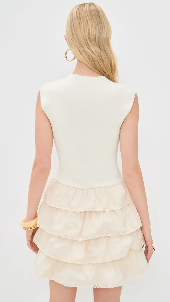 Moon River Sleeveless Layered Ruffle Mini Dress Cream | Thumbnail 3