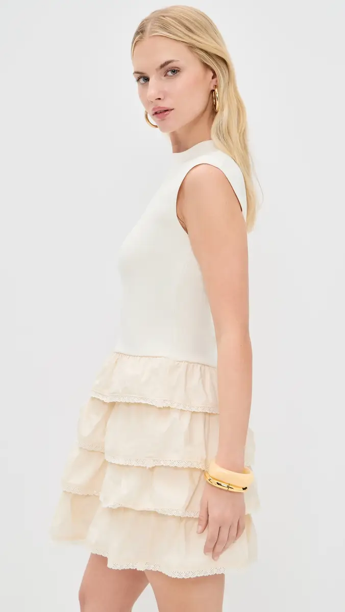 Moon River Sleeveless Layered Ruffle Mini Dress Cream | Thumbnail 4