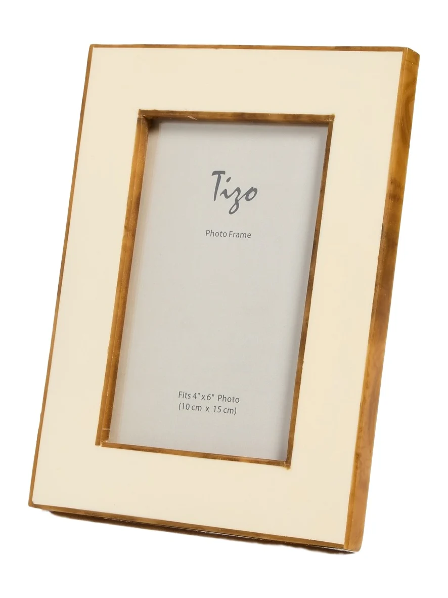 Tizo Design White Bone Resin with Faux Horn Border Frame 4x6