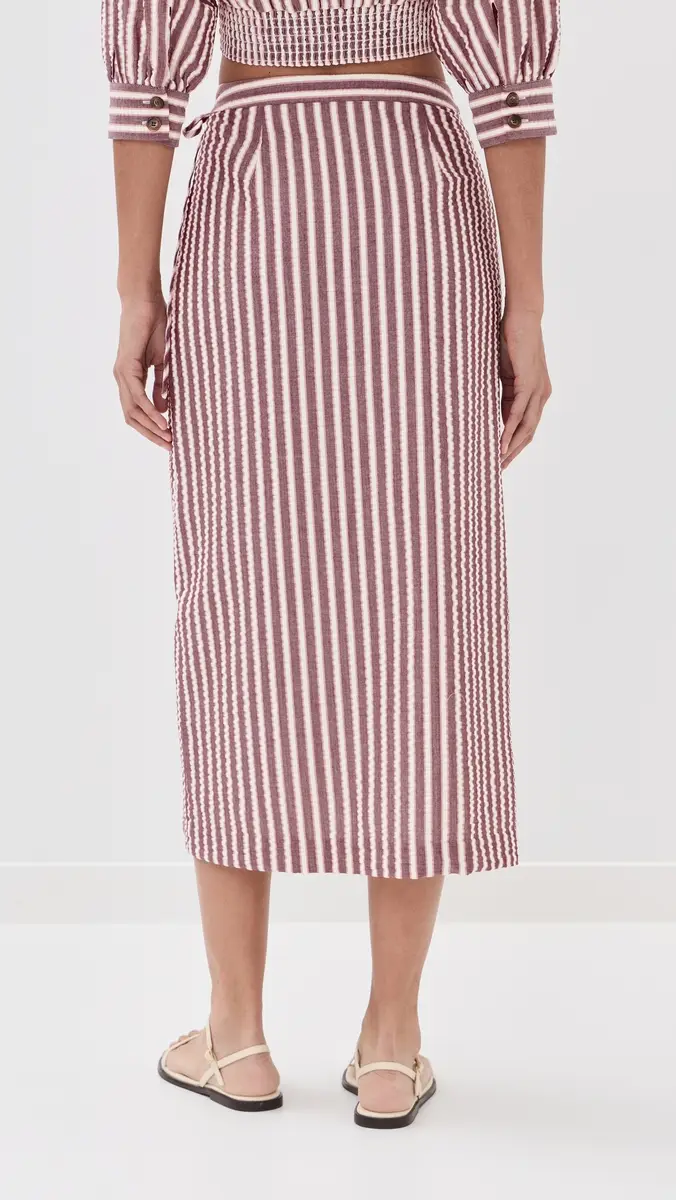 SIMKHAI Monty Wrap Midi Skirt Oxblood Stripe | Thumbnail 3