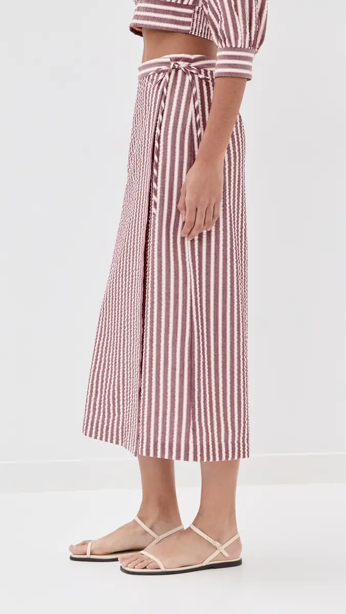 SIMKHAI Monty Wrap Midi Skirt Oxblood Stripe | Thumbnail 4
