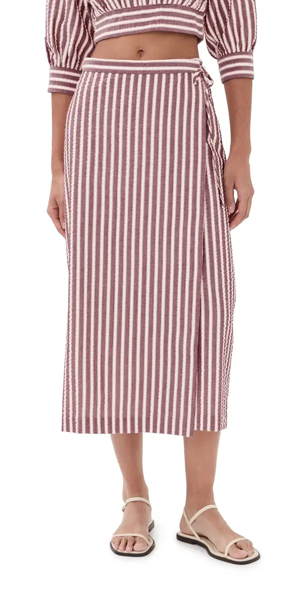 Monty Wrap Midi Skirt Oxblood Stripe Monty Wrap Midi Skirt Oxblood Stripe