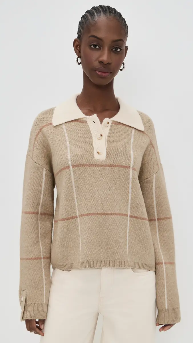 Little Lies Checked Polo Sweater Beige | Thumbnail 2 Little Lies Checked Polo Sweater Beige | Thumbnail 2