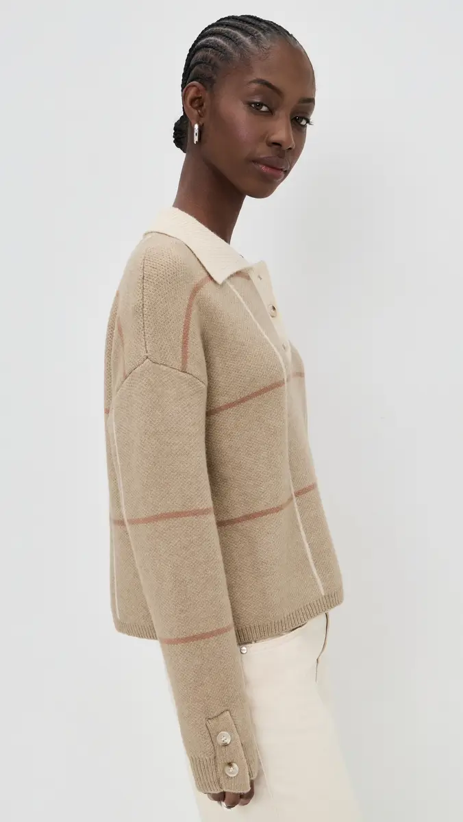 Little Lies Checked Polo Sweater Beige | Thumbnail 4 Little Lies Checked Polo Sweater Beige | Thumbnail 4