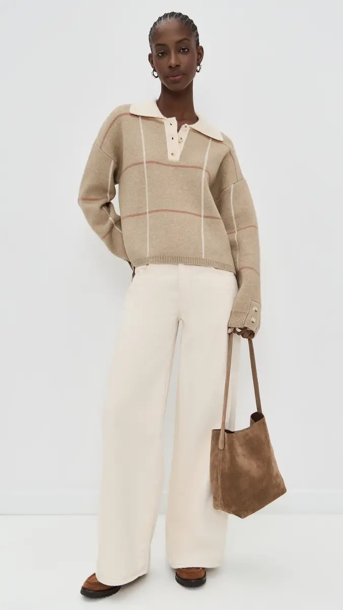 Little Lies Checked Polo Sweater Beige | Thumbnail 5 Little Lies Checked Polo Sweater Beige | Thumbnail 5