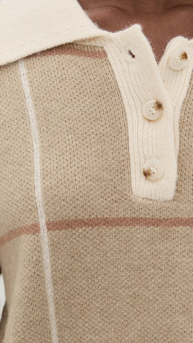 Little Lies Checked Polo Sweater Beige | Thumbnail 6 Little Lies Checked Polo Sweater Beige | Thumbnail 6