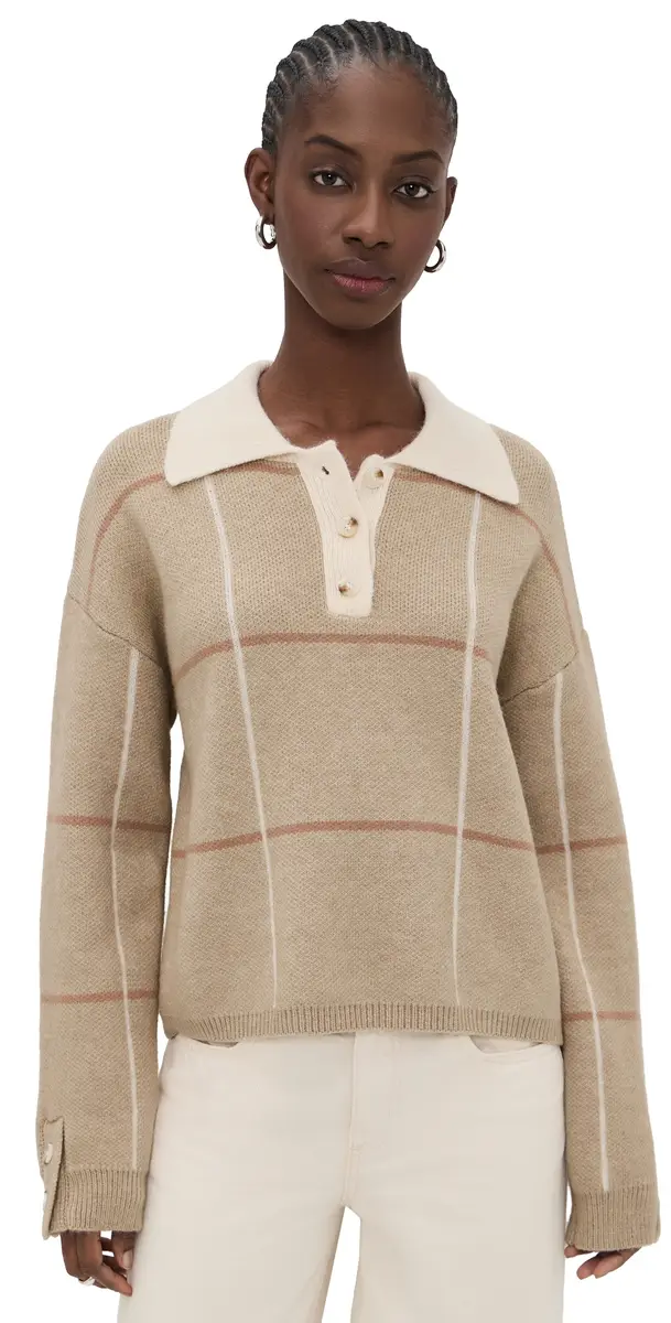 Checked Polo Sweater Beige