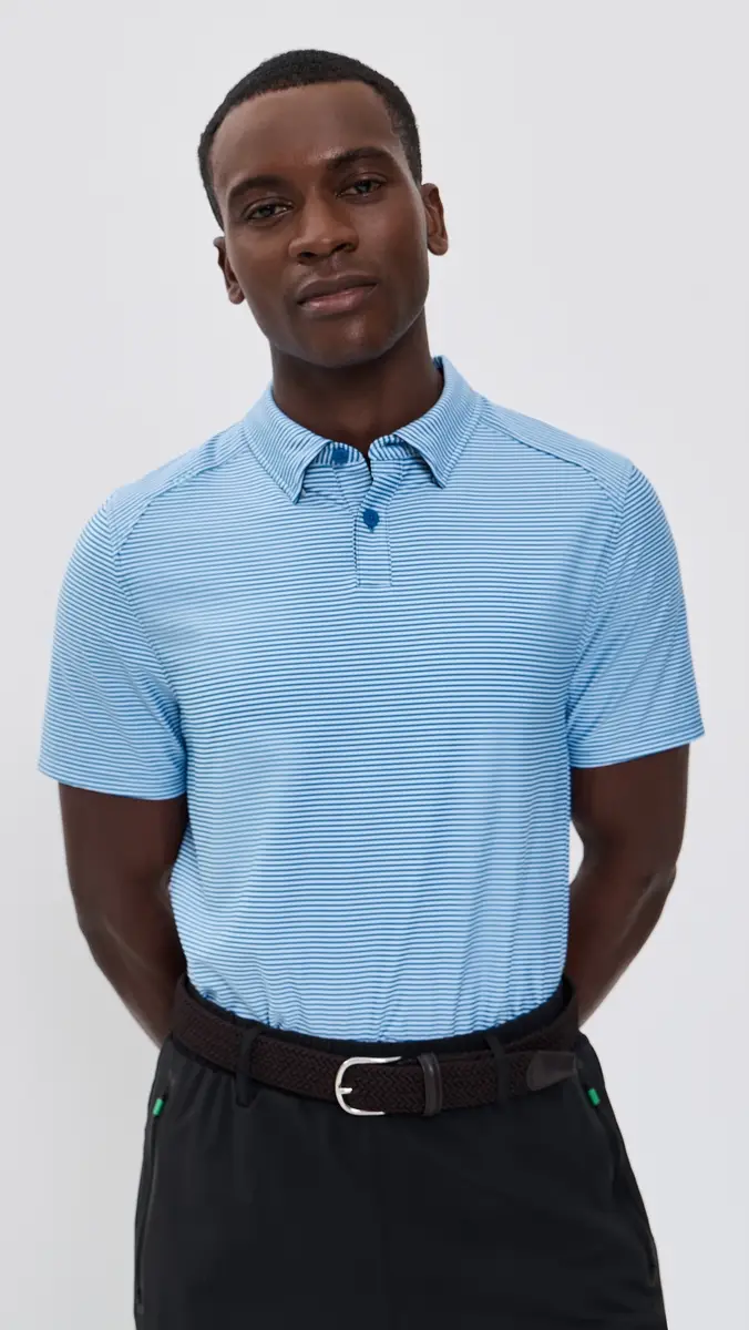 Rhone Slim Fit Commuter Polo Bright Sapphire Double Stripe | Thumbnail 2 Rhone Slim Fit Commuter Polo Bright Sapphire Double Stripe | Thumbnail 2