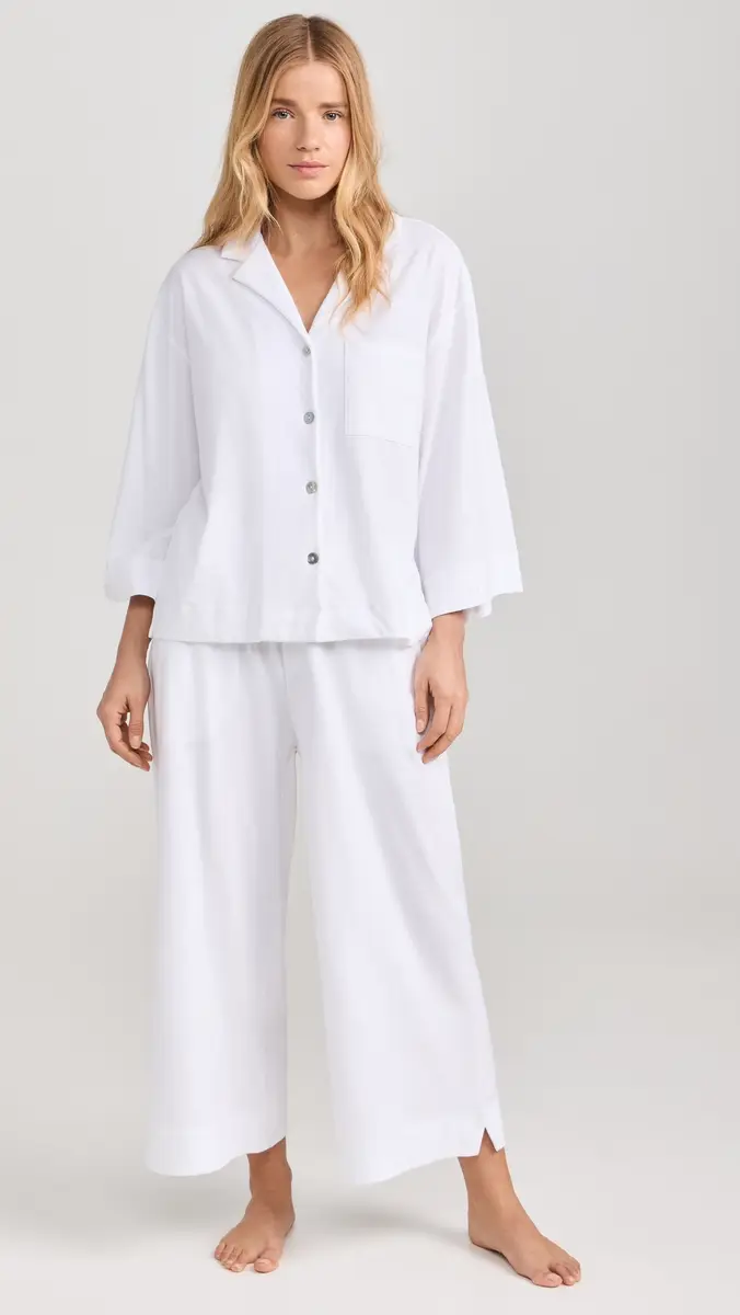 Petite Plume Luxe Pima White Wide Leg Pajama Set | Thumbnail 2
