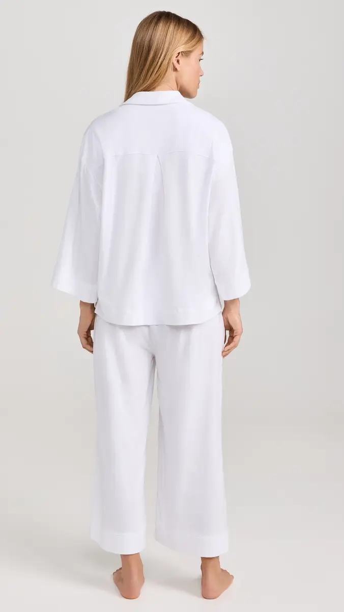 Petite Plume Luxe Pima White Wide Leg Pajama Set | Thumbnail 3