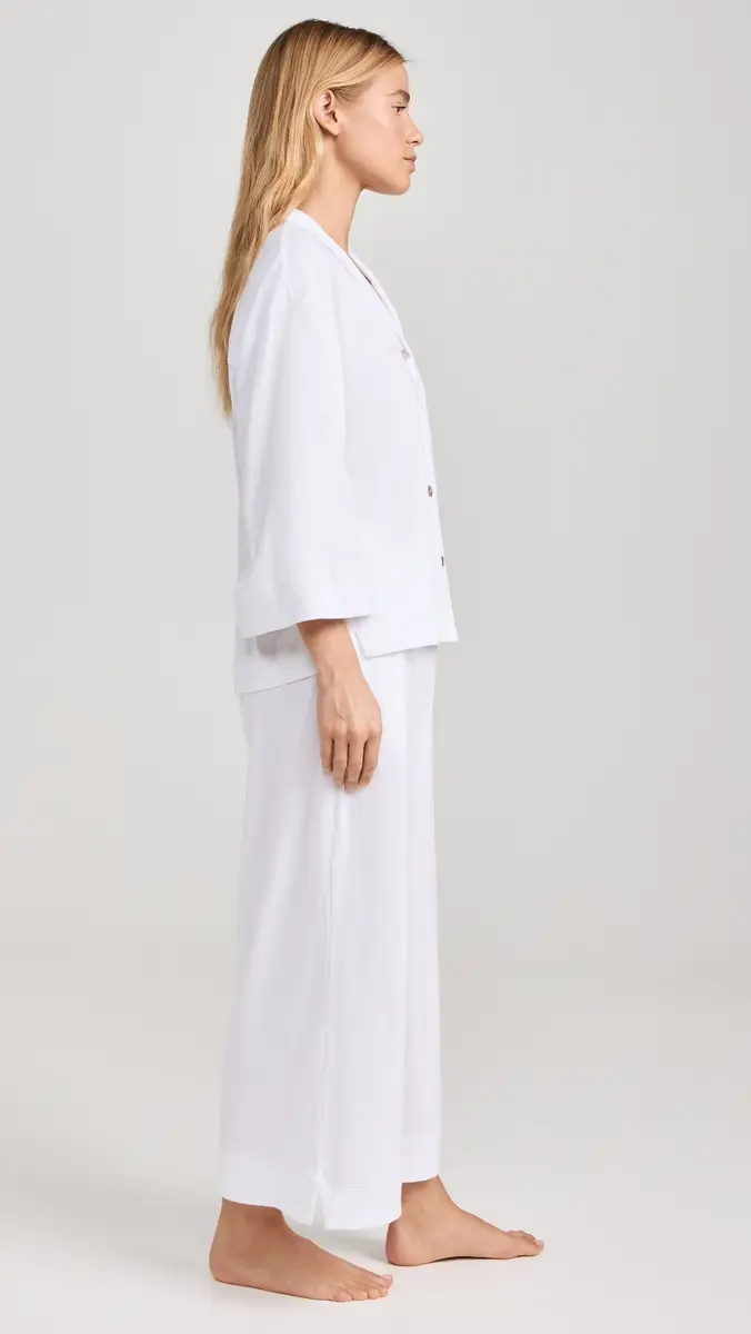 Petite Plume Luxe Pima White Wide Leg Pajama Set | Thumbnail 4
