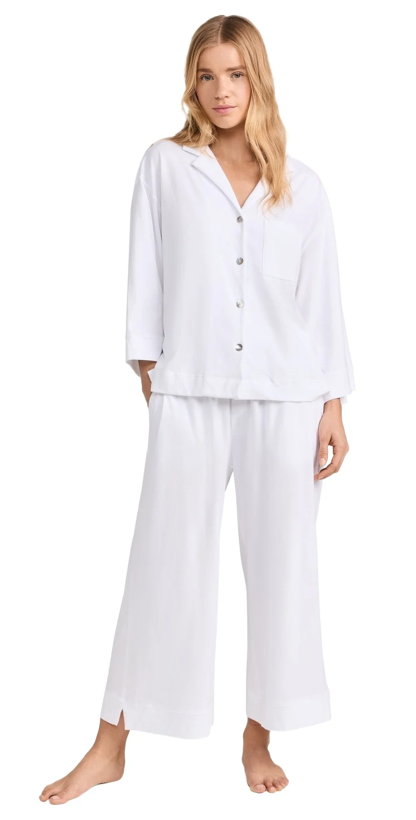 Luxe Pima White Wide Leg Pajama Set Luxe Pima White Wide Leg Pajama Set