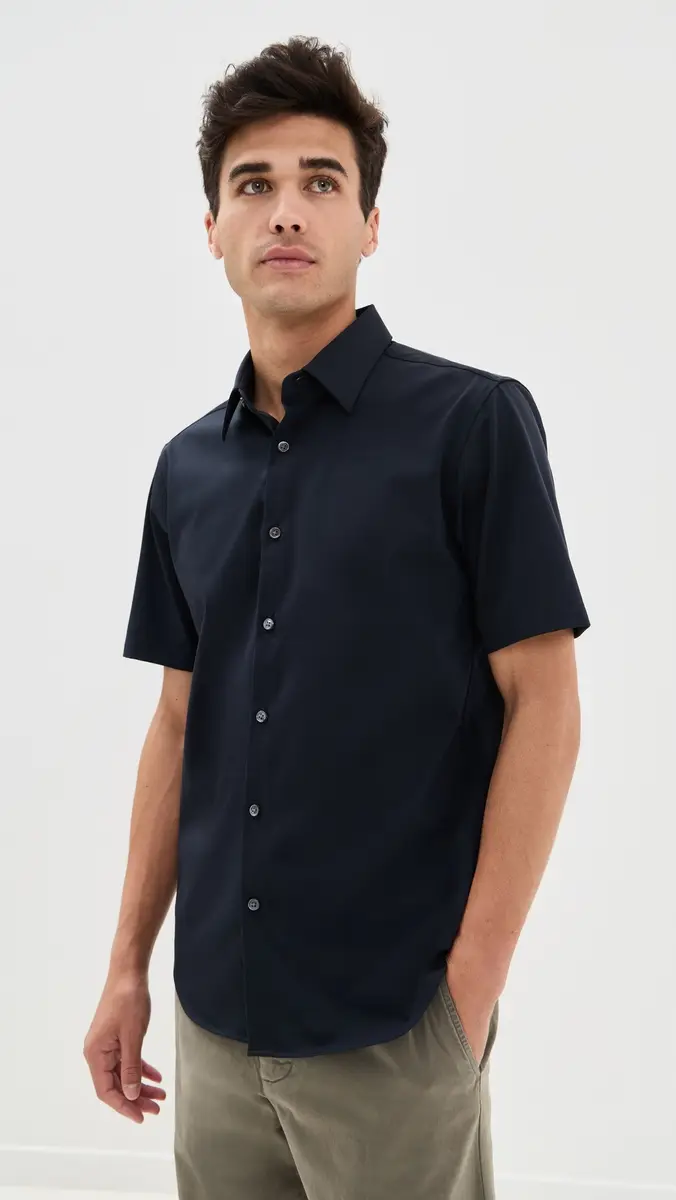 Theory Structure Knit Irving Short Sleeve Shirt Eclipse | Thumbnail 2 Theory Structure Knit Irving Short Sleeve Shirt Eclipse | Thumbnail 2