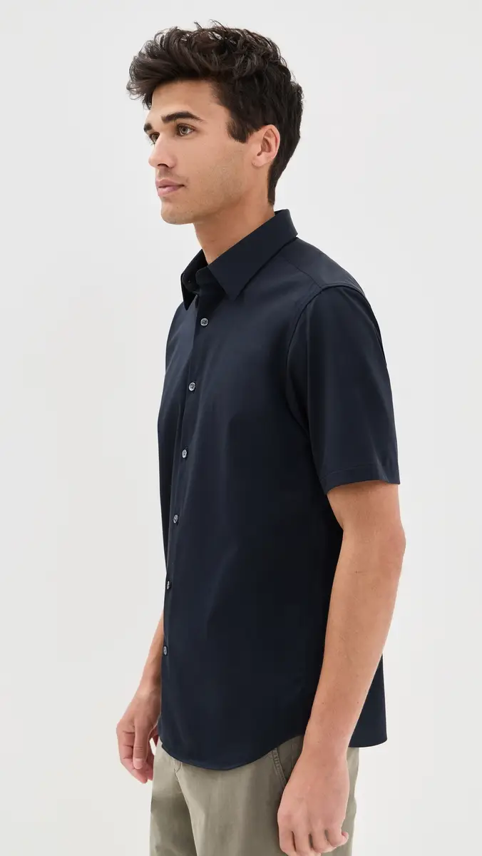 Theory Structure Knit Irving Short Sleeve Shirt Eclipse | Thumbnail 4 Theory Structure Knit Irving Short Sleeve Shirt Eclipse | Thumbnail 4