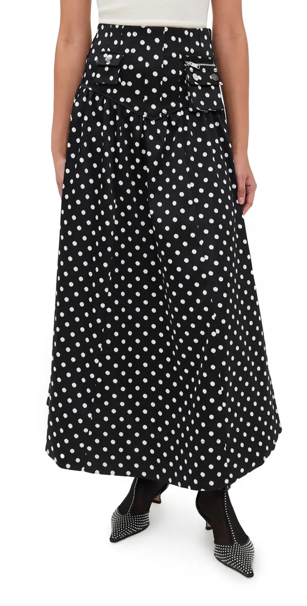 GANNI Printed Double Satin Corset Skirt Black | Image 1 GANNI Printed Double Satin Corset Skirt Black | Image 1