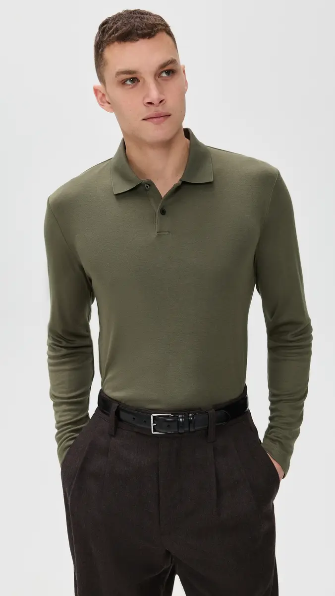 Theory Goris ong Sleeve Polo In Anemone Milano Tarmac | Thumbnail 2 Theory Goris ong Sleeve Polo In Anemone Milano Tarmac | Thumbnail 2
