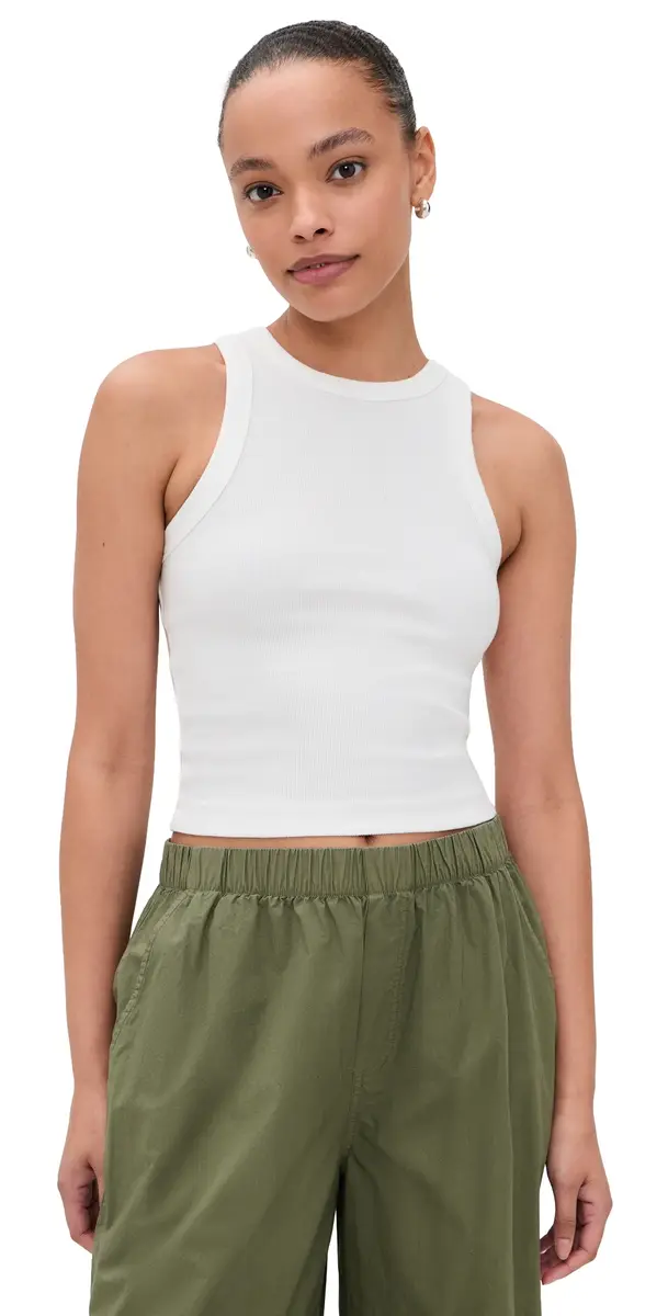 Marine Layer Lexi Rib Sun In High Neck Crop Tank White | Image 1 Marine Layer Lexi Rib Sun In High Neck Crop Tank White | Image 1