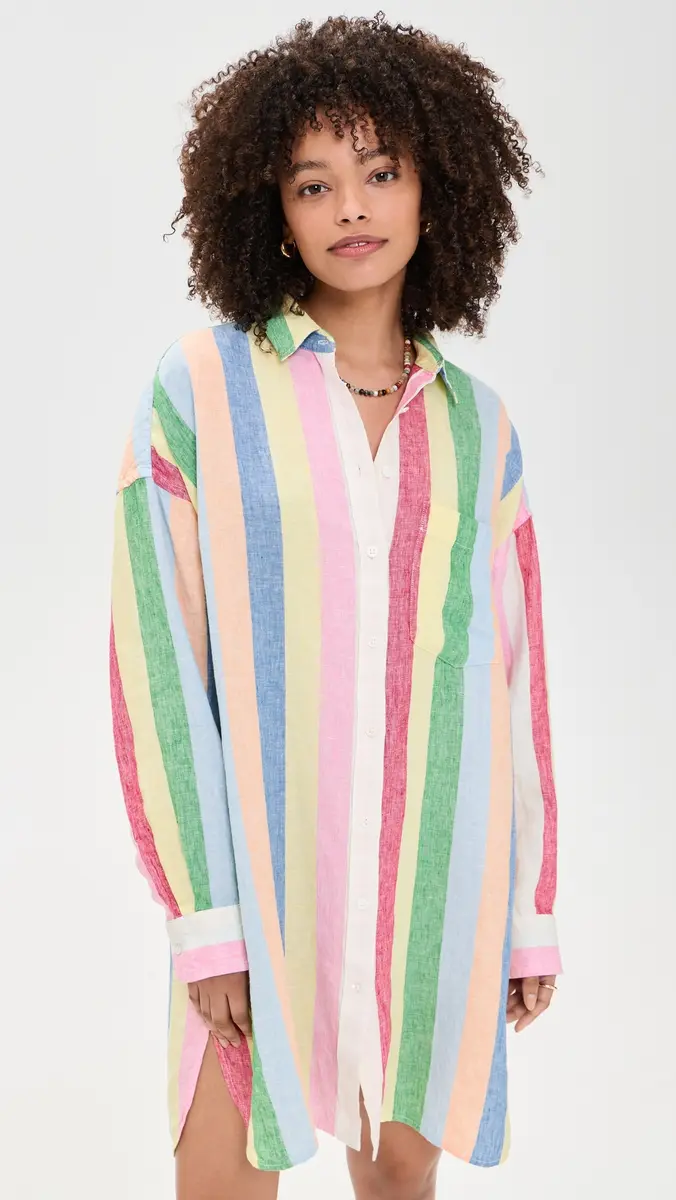 Faherty Laguna Linen Mini Shirtdress unbeam Stripe | Thumbnail 2 Faherty Laguna Linen Mini Shirtdress unbeam Stripe | Thumbnail 2
