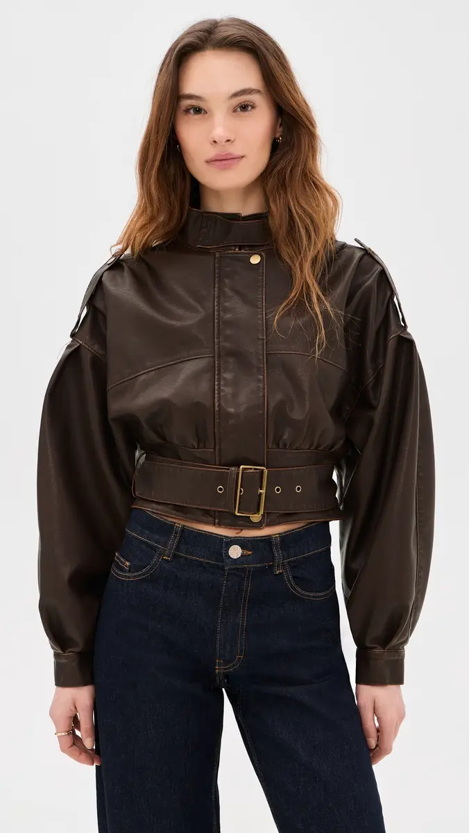 LIONESS Gigi Faux Leather Bomber Jacket | Thumbnail 2