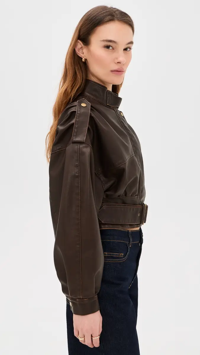 LIONESS Gigi Faux Leather Bomber Jacket | Thumbnail 4