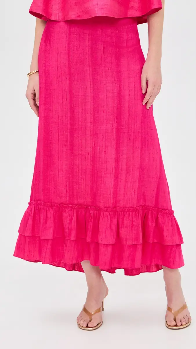 Coniglio Palm Beach Cinch Back Silk Midi Skirt Lush Pink One Size | Thumbnail 2