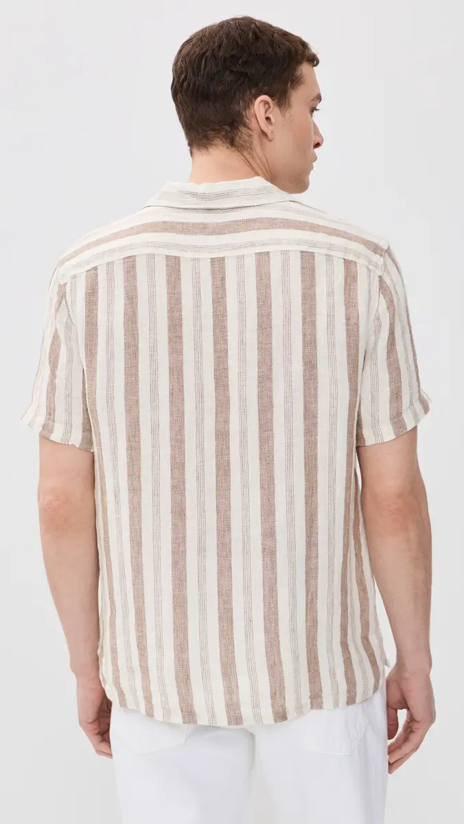 Faherty Short Sleeve Palma Linen Camp Shirt Island Brown Stripe | Thumbnail 3