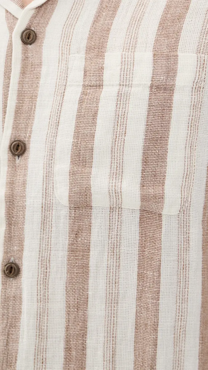Faherty Short Sleeve Palma Linen Camp Shirt Island Brown Stripe | Thumbnail 6