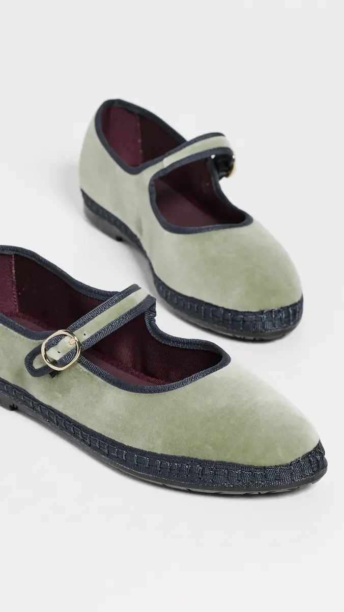 Flabelus Velvet Mary Jane Flats Light Green | Thumbnail 5 Flabelus Velvet Mary Jane Flats Light Green | Thumbnail 5