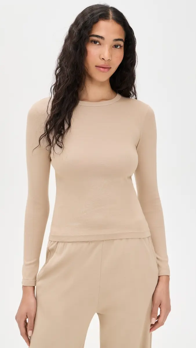 Enza Costa Supima Cotton New Classic Long Sleeve Tee tone | Thumbnail 2 Enza Costa Supima Cotton New Classic Long Sleeve Tee tone | Thumbnail 2