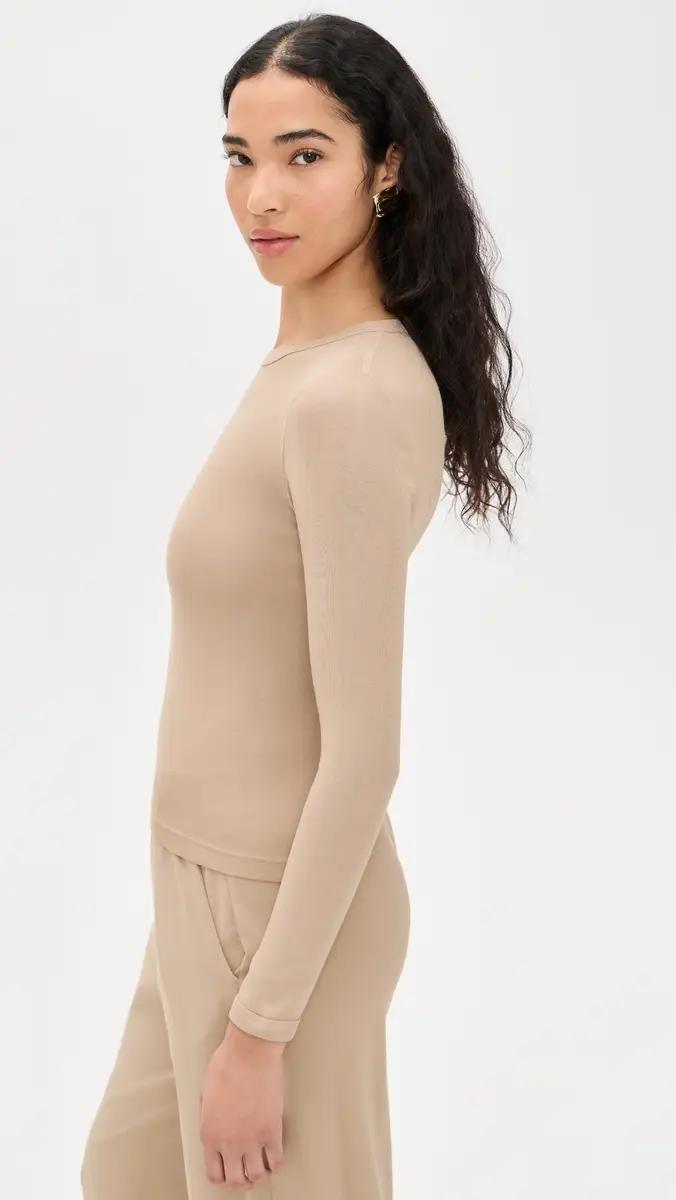 Enza Costa Supima Cotton New Classic Long Sleeve Tee tone | Thumbnail 4 Enza Costa Supima Cotton New Classic Long Sleeve Tee tone | Thumbnail 4