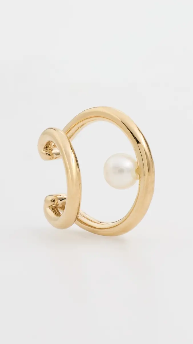 Otiumberg Double Pearl Ear Cuff Gold One Size | Thumbnail 4