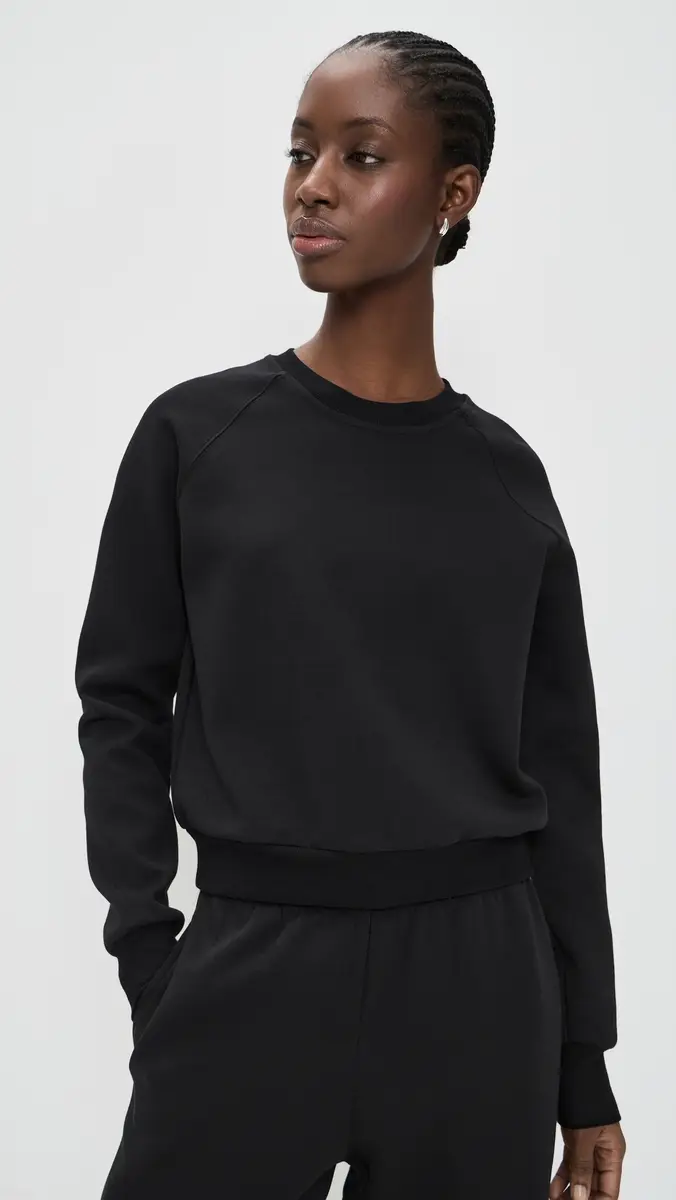 perfectwhitetee Lucia Travel Raglan Sweatshirt True Black | Thumbnail 2