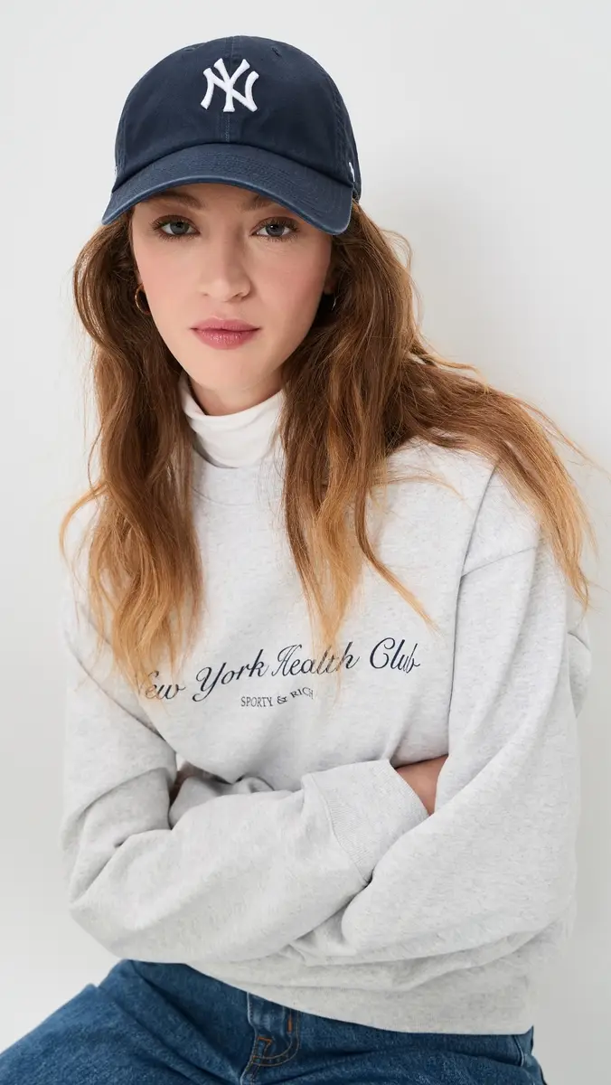 Sporty & Rich Yankees Serif Cap Dark Navy One Size | Thumbnail 3