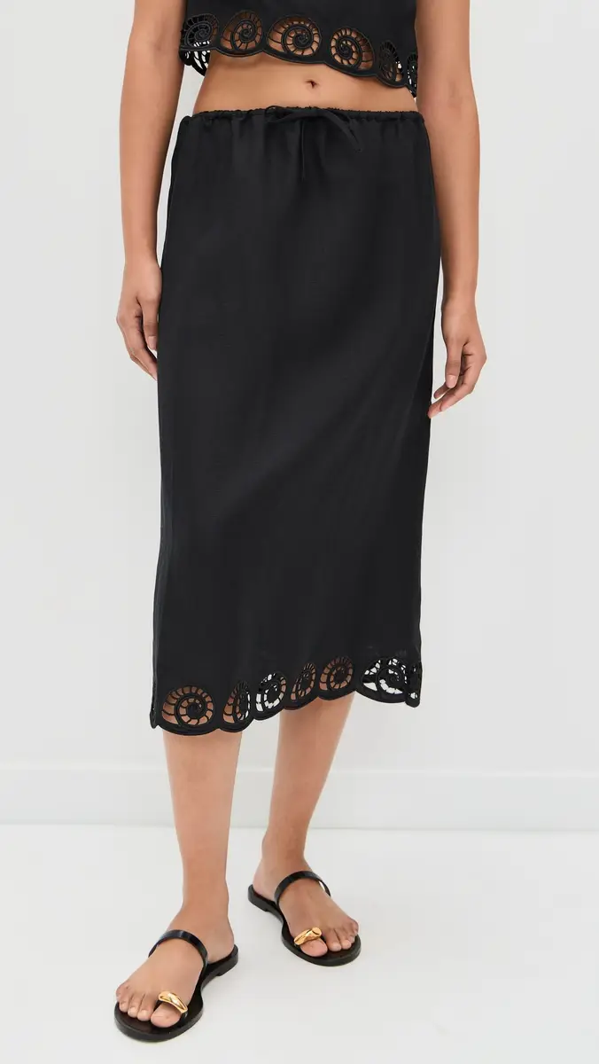 Onia Air Linen Scallop Midi Skirt Black | Thumbnail 2