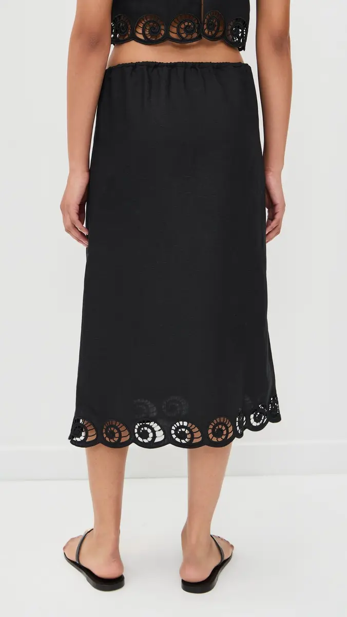 Onia Air Linen Scallop Midi Skirt Black | Thumbnail 3