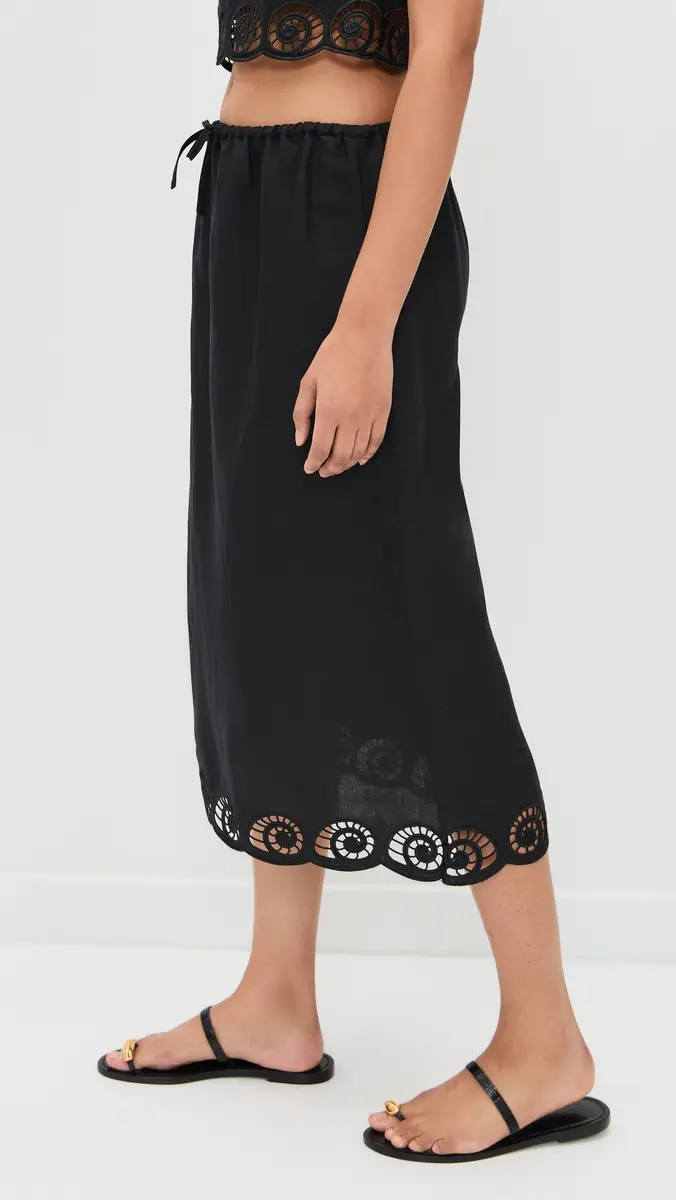 Onia Air Linen Scallop Midi Skirt Black | Thumbnail 4
