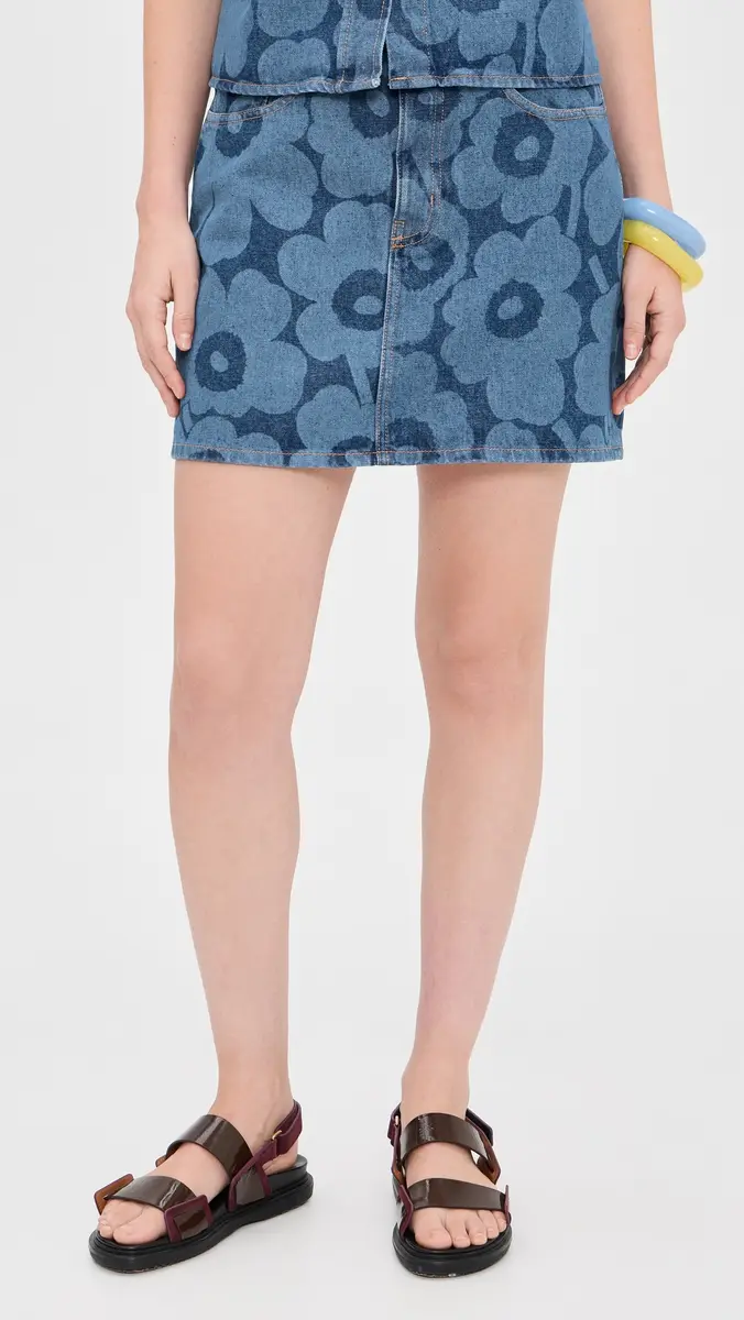Marimekko Maridenim Ruudut Unikko Skirt Mid Indigo | Thumbnail 2 Marimekko Maridenim Ruudut Unikko Skirt Mid Indigo | Thumbnail 2