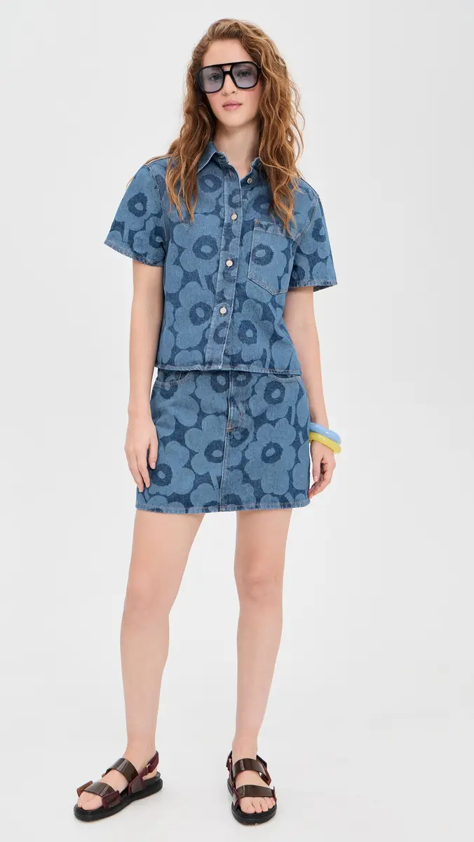 Marimekko Maridenim Ruudut Unikko Skirt Mid Indigo | Thumbnail 5 Marimekko Maridenim Ruudut Unikko Skirt Mid Indigo | Thumbnail 5