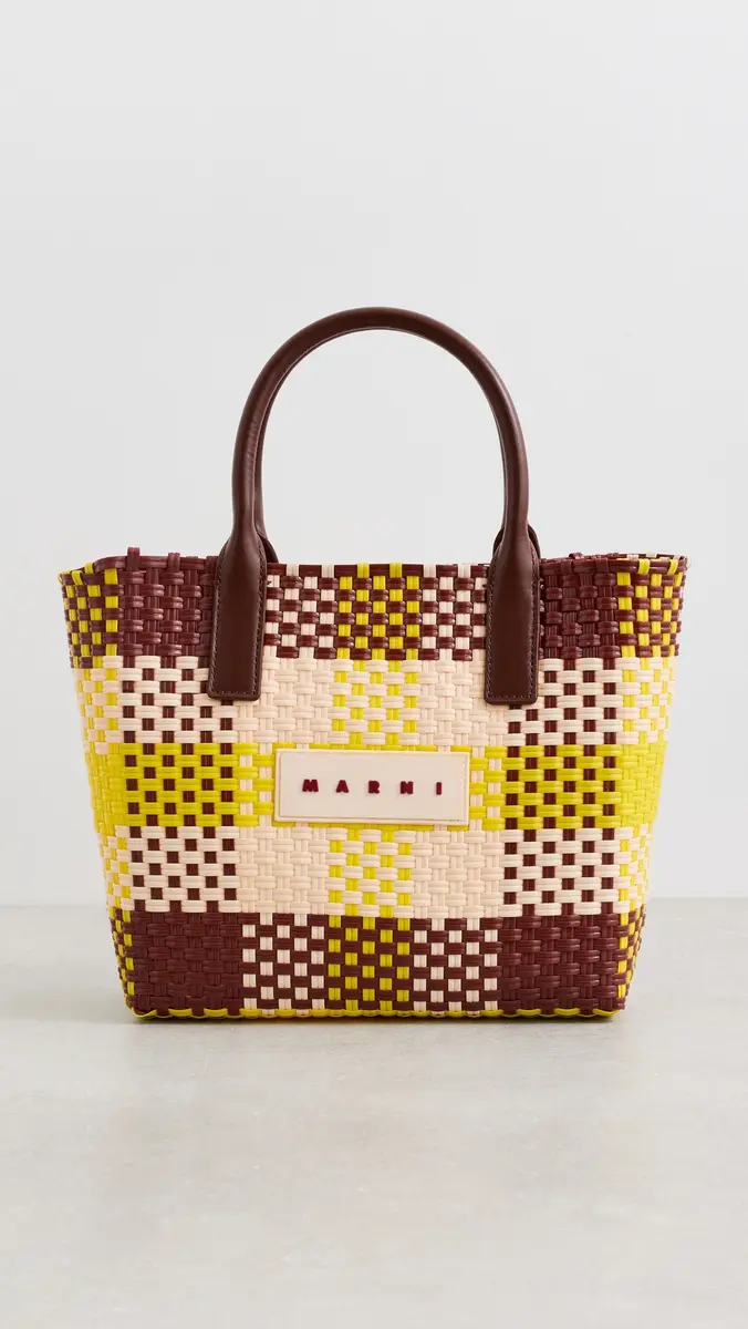 Marni Check Tote Lily White/Vanilla/Wild Cherry One Size | Thumbnail 2
