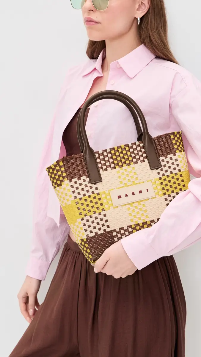 Marni Check Tote Lily White/Vanilla/Wild Cherry One Size | Thumbnail 3
