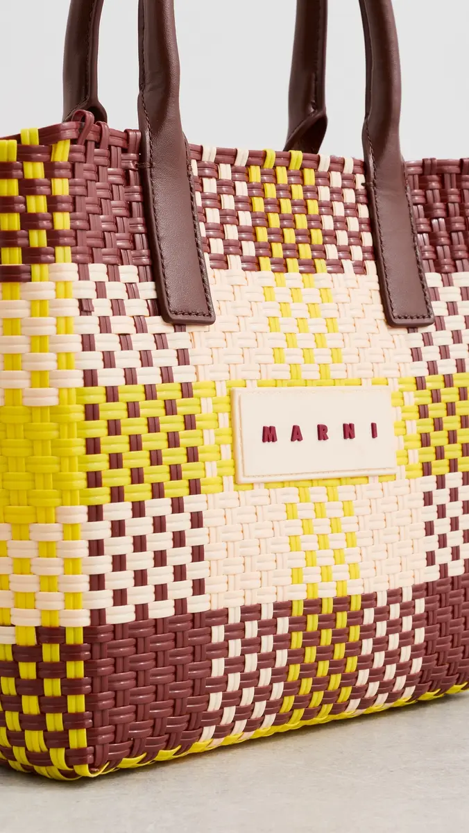 Marni Check Tote Lily White/Vanilla/Wild Cherry One Size | Thumbnail 5