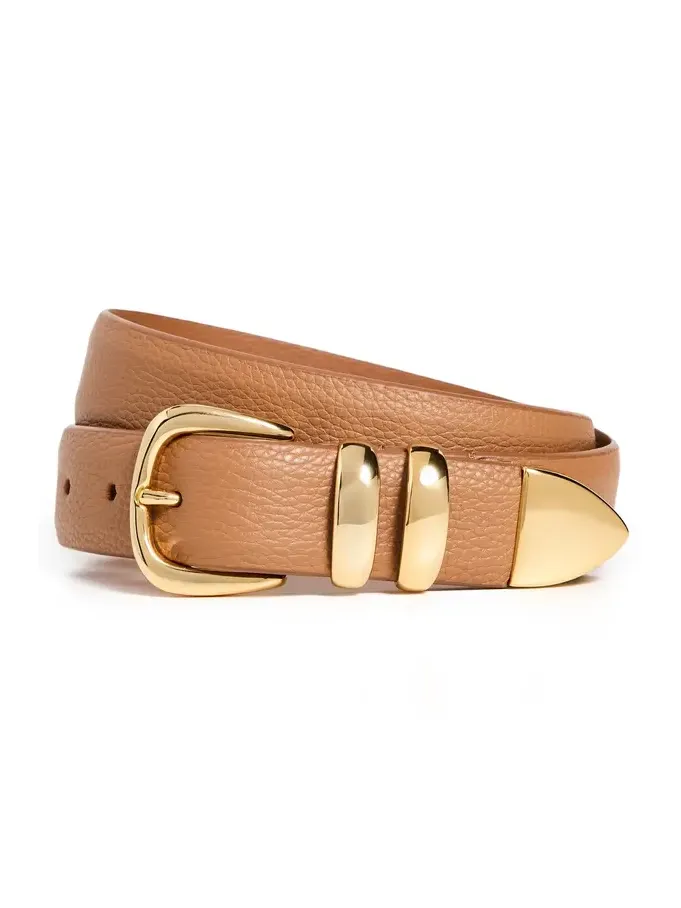 Narrow Calf Leather Double Fastener Belt