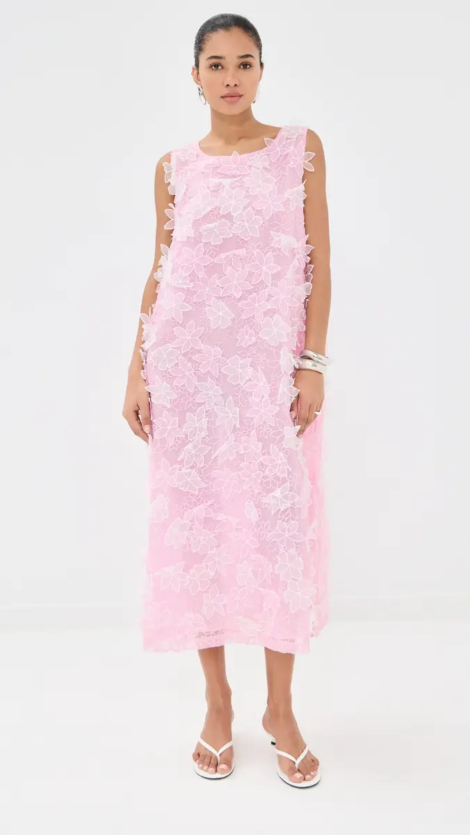 La Vie Style House Organza Floral Maxi A Line Dress Pink One Size | Thumbnail 2