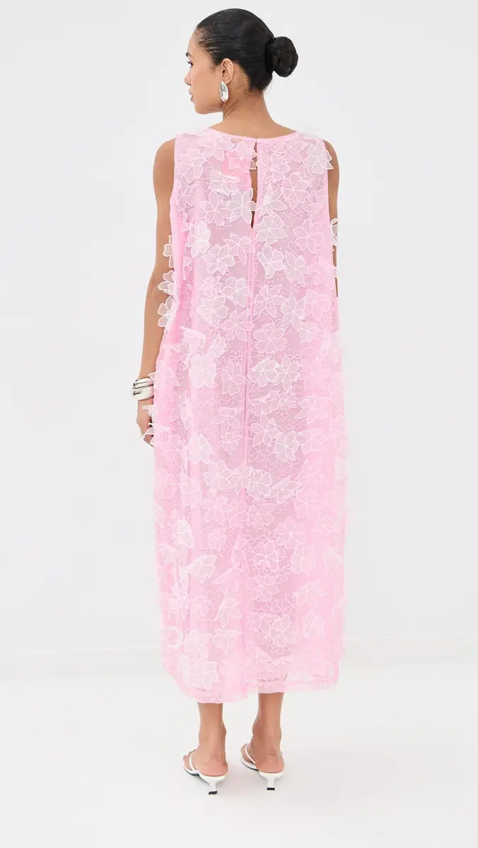 La Vie Style House Organza Floral Maxi A Line Dress Pink One Size | Thumbnail 3