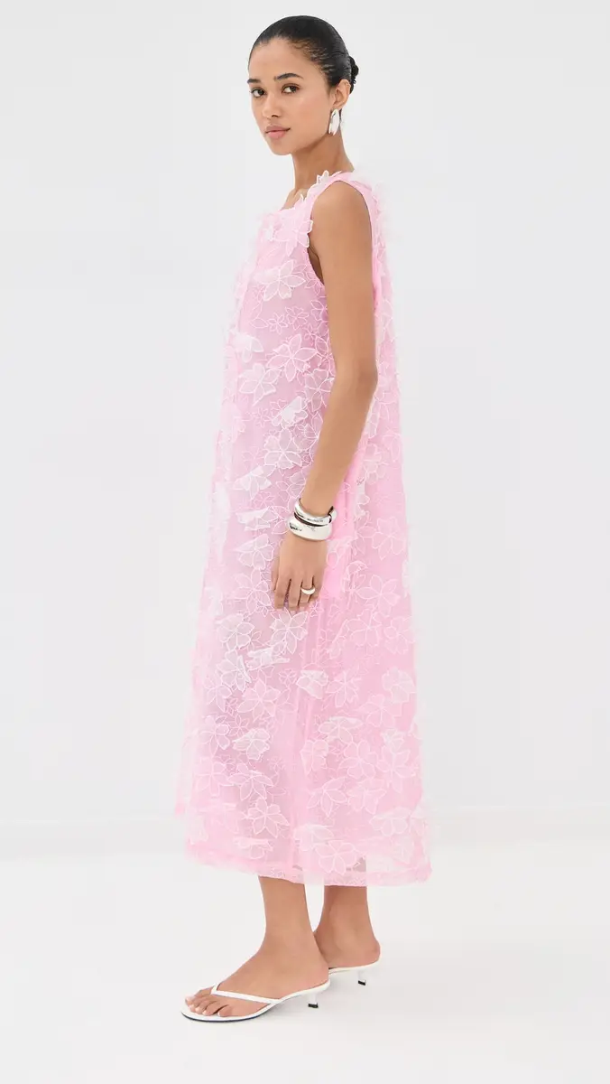 La Vie Style House Organza Floral Maxi A Line Dress Pink One Size | Thumbnail 4