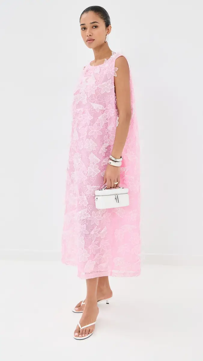 La Vie Style House Organza Floral Maxi A Line Dress Pink One Size | Thumbnail 5