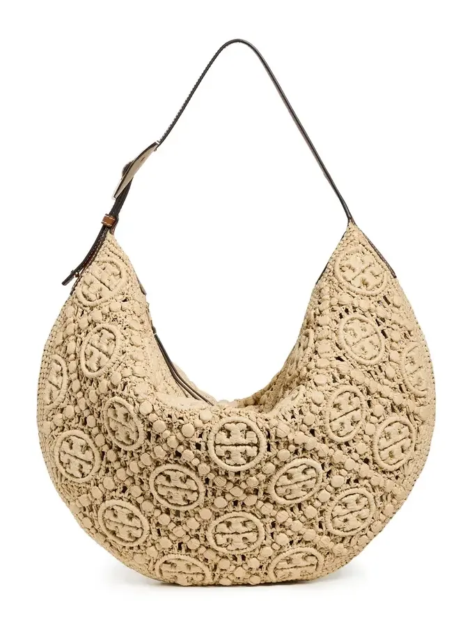 T Monogram Raffia Balloon Bag