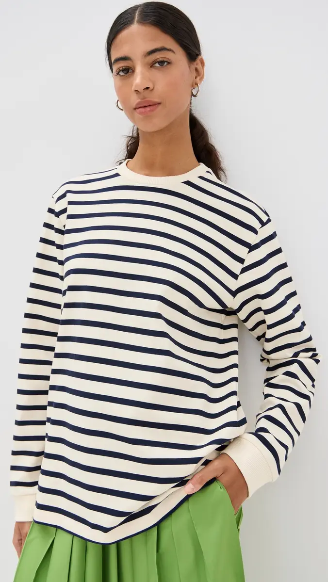 Tibi Striped Perfect Tee Crew Neck | Thumbnail 2 Tibi Striped Perfect Tee Crew Neck | Thumbnail 2