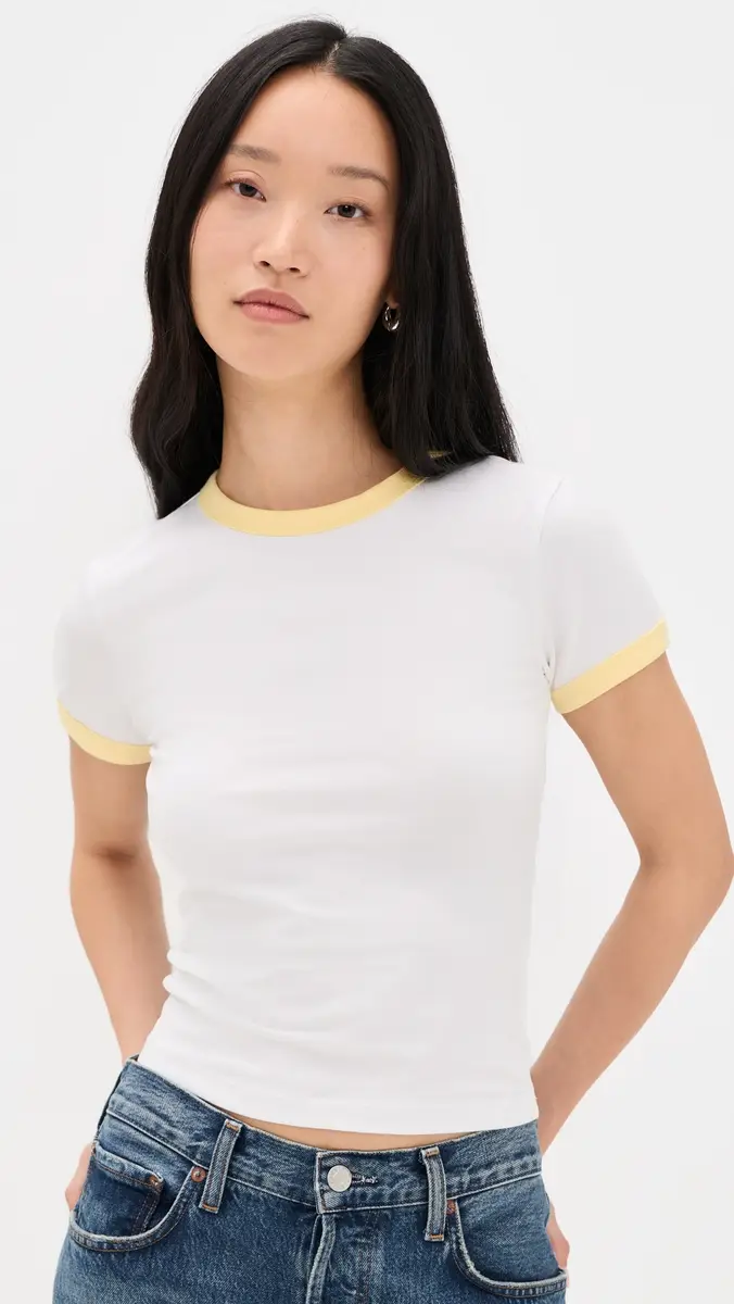 Good American Super Stretch Baby Ringer Tee White001 | Thumbnail 2